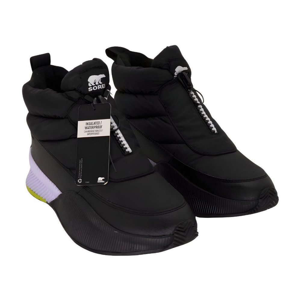 SOREL Black & White Ona III Puffy Zip Waterproof Ankle Boots Womens Size 10